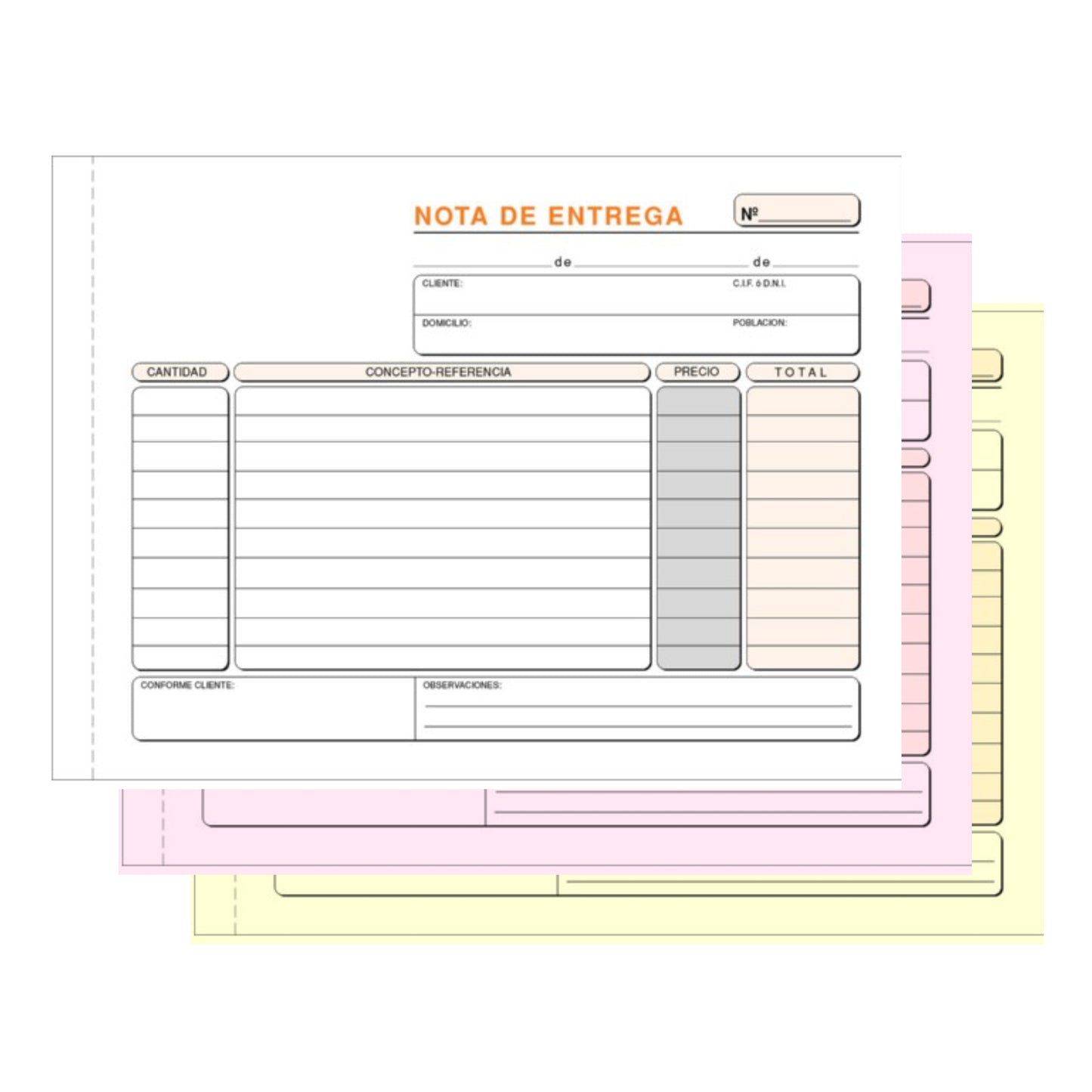 Talonarios Nota de entrega, mod. 47.046T | Praxt'on - Talonario Nota de Entregat riplicado autocopiante, 50 juegos (blanca, rosa, amarilla) // Pack 5 Unidades