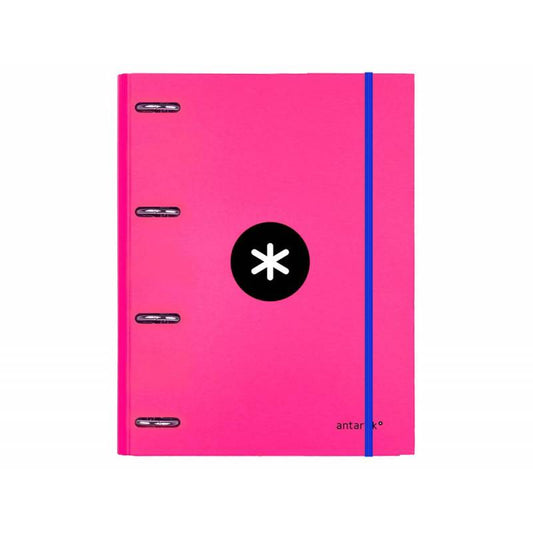 Liderpapel Carpebloc / archivador Antartik A4, 4 anillas 2,5mm, recambio 100 hojas cuadriculadas 5mm, cartón forrado, rosa fucsia con cierre elástico azul - 31 cm