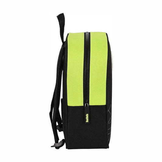 Mochila Junior Real Betis Balompié | SAFTA - Mochila infantil adaptable a carro, modelo negro y verde flúor con escudo 3D, 34cm