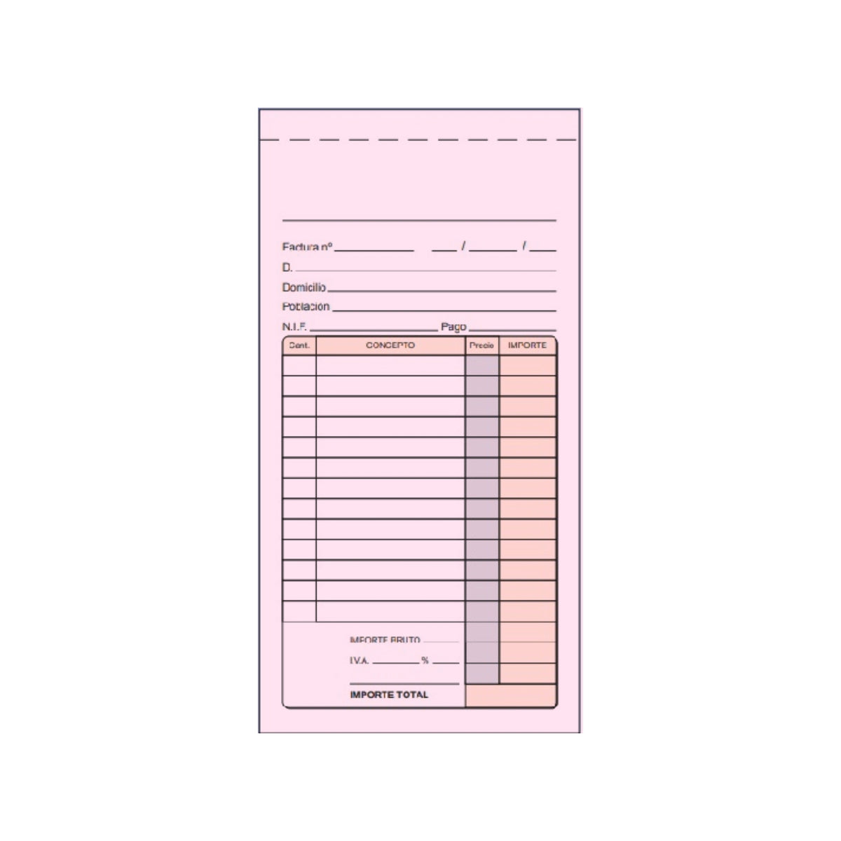 LOAN Talonario Factura Modelo T-44 Duplicado Autocopiante 1/3 Folio Blanco Rosa 50 Juegos Pack 10 Unidades