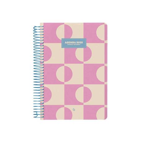 Agenda 2025 Classic A5 color rosa LIDERPAPEL - Agenda día página del año 2025, encuadernación en espiral metálica celeste, cubiertas de polipropileno, papel 70 gramos // Ref: 170385
