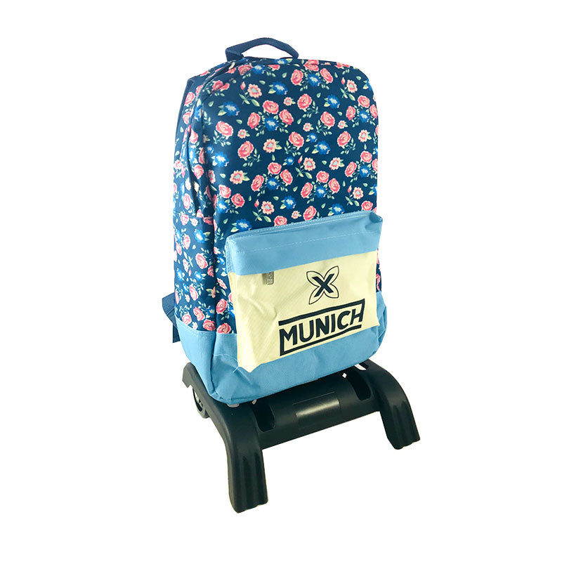 Mochila grande Munich 'Flowers' azul, adaptable a carro | Ref: 454824