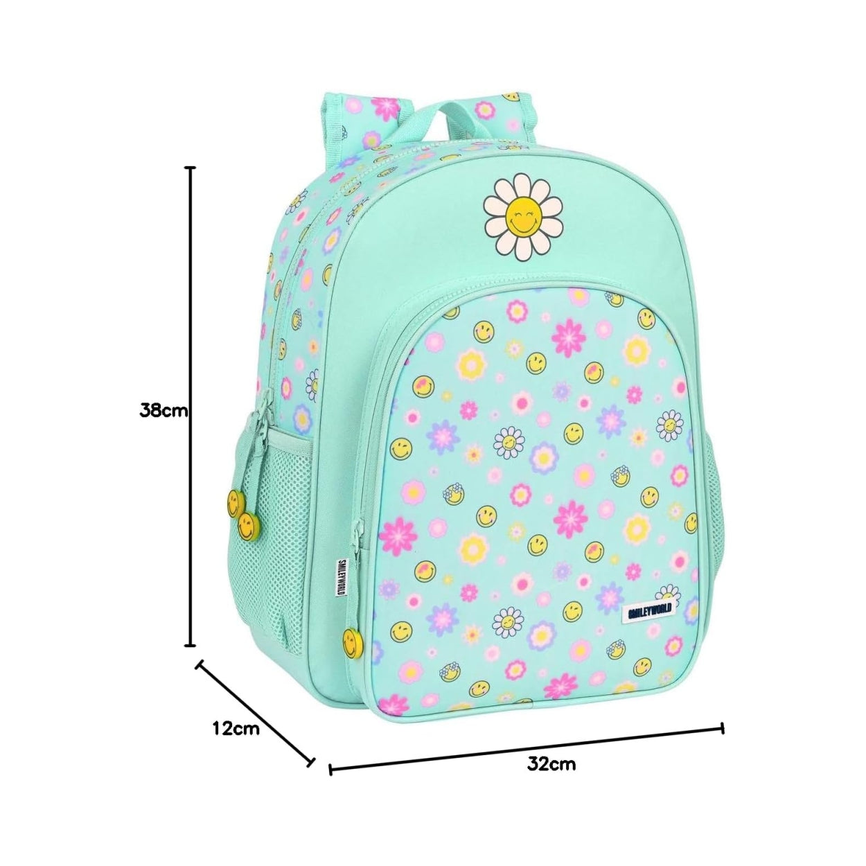 Mochila escolar Smile World Summer Fun | SAFTA - Mochila Junior, 38 cm, color verde agua, adaptable a carro // Ref: 3052341