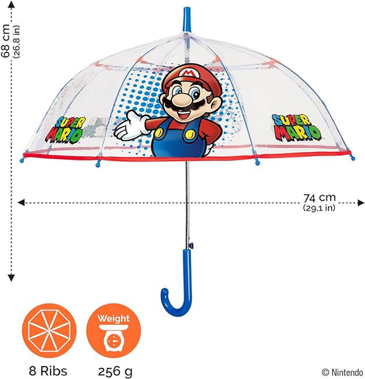 Paraguas Infantil Super Mario | PERLETTI - Paraguas infantil con licencia oficial, transparente