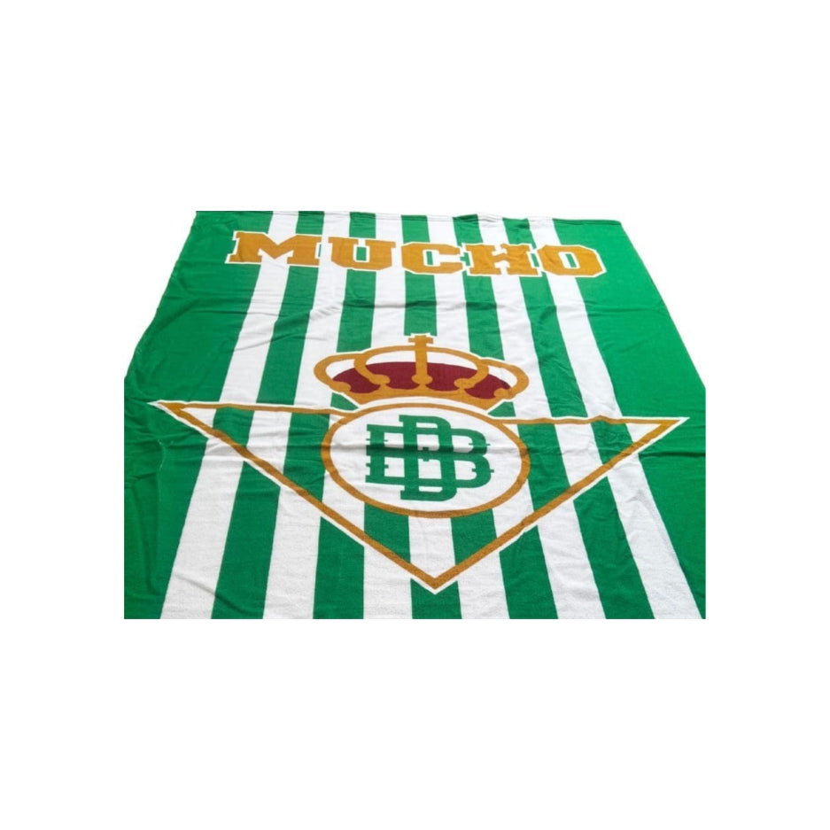 Toalla de baño 'Mucho Betis', producto oficial del Real Betis Balompié | SORICASTEL - Toalla microfibra, rayas verdes y blancas, 180x90 cm // Ref: 02031921AA28