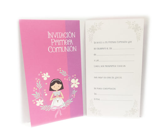 Invitaciones de Comunión, octavilla alargado - Set 12 unidades