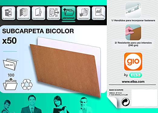 Subcarpeta Kraft Folio Bicolor - Caja 50 unidades