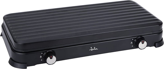 Cocina de gas portátil Jata JECG2702 de 2 fuegos con parrilla, Apta para butano y propano,