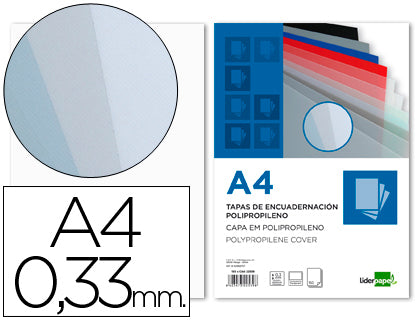 Tapa encuadernacion liderpapel polipropileno a4 0.33mm translucida paquete de 150 unidades.