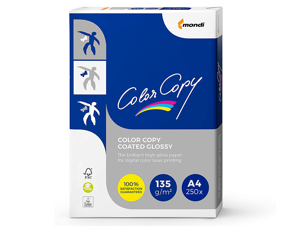 Papel fotocopiadora color copy glossy din a4 135 gramos paquete 250 hojas.