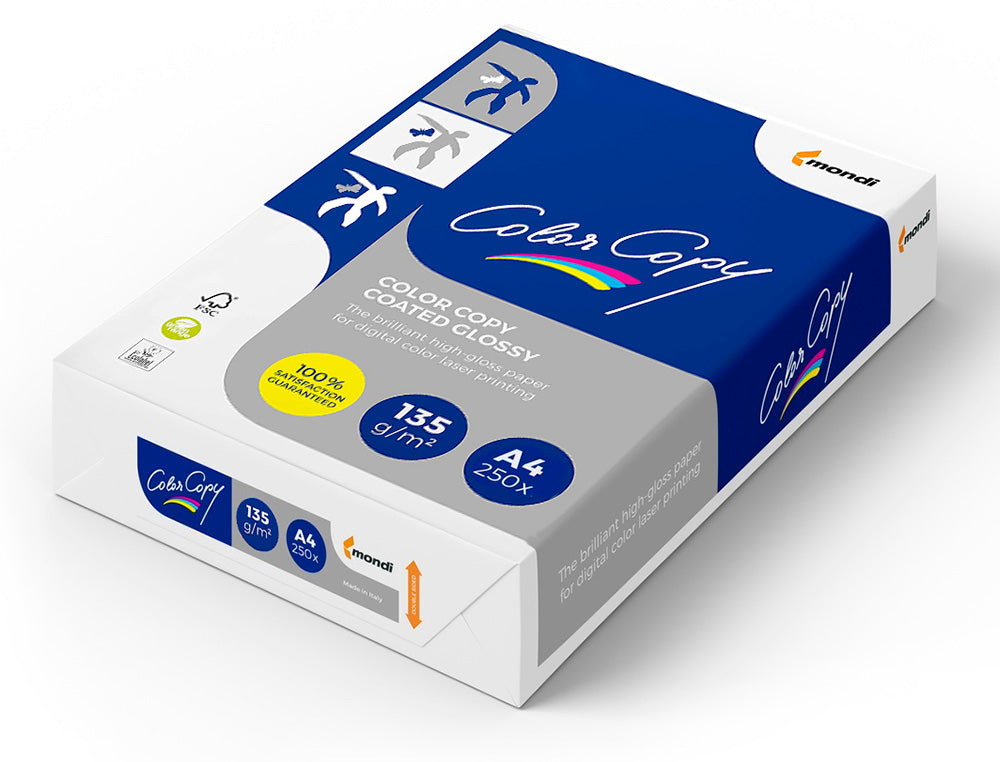 Papel fotocopiadora color copy glossy din a4 135 gramos paquete 250 hojas.
