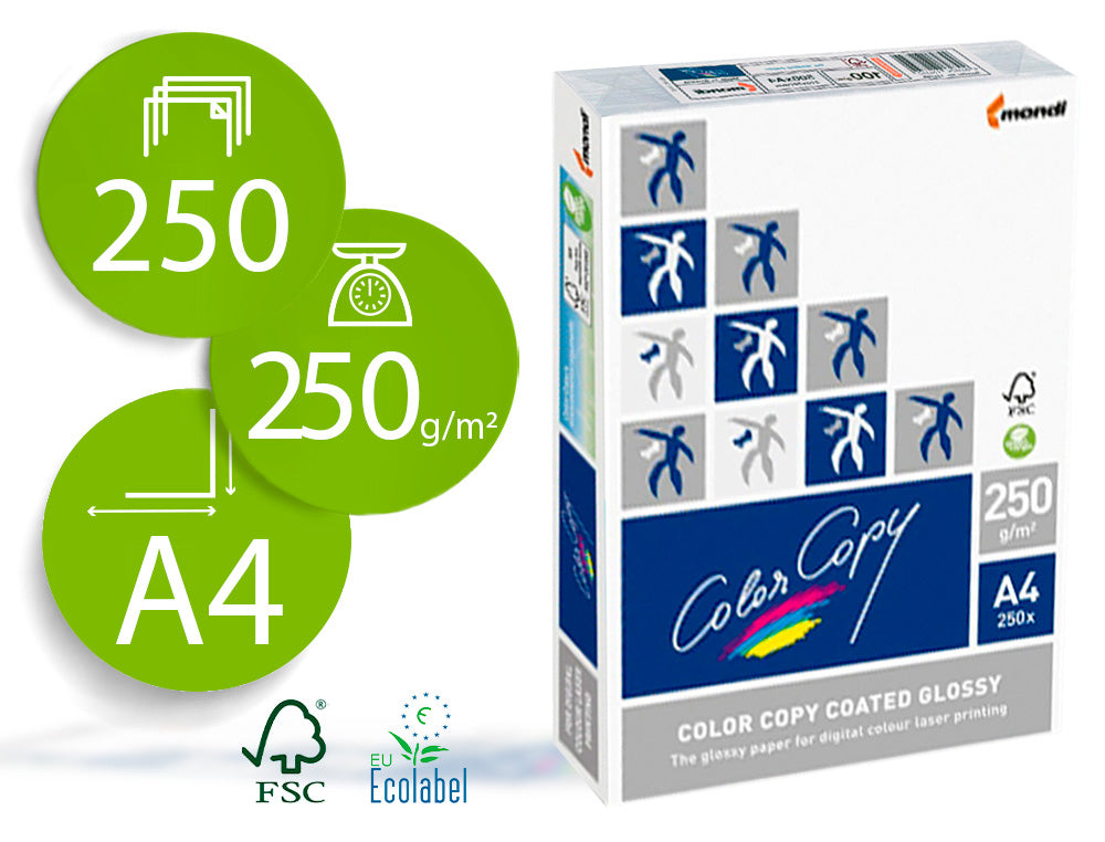 Papel fotocopiadora color copy glossy din a4 250 gramos paquete 250 hojas.