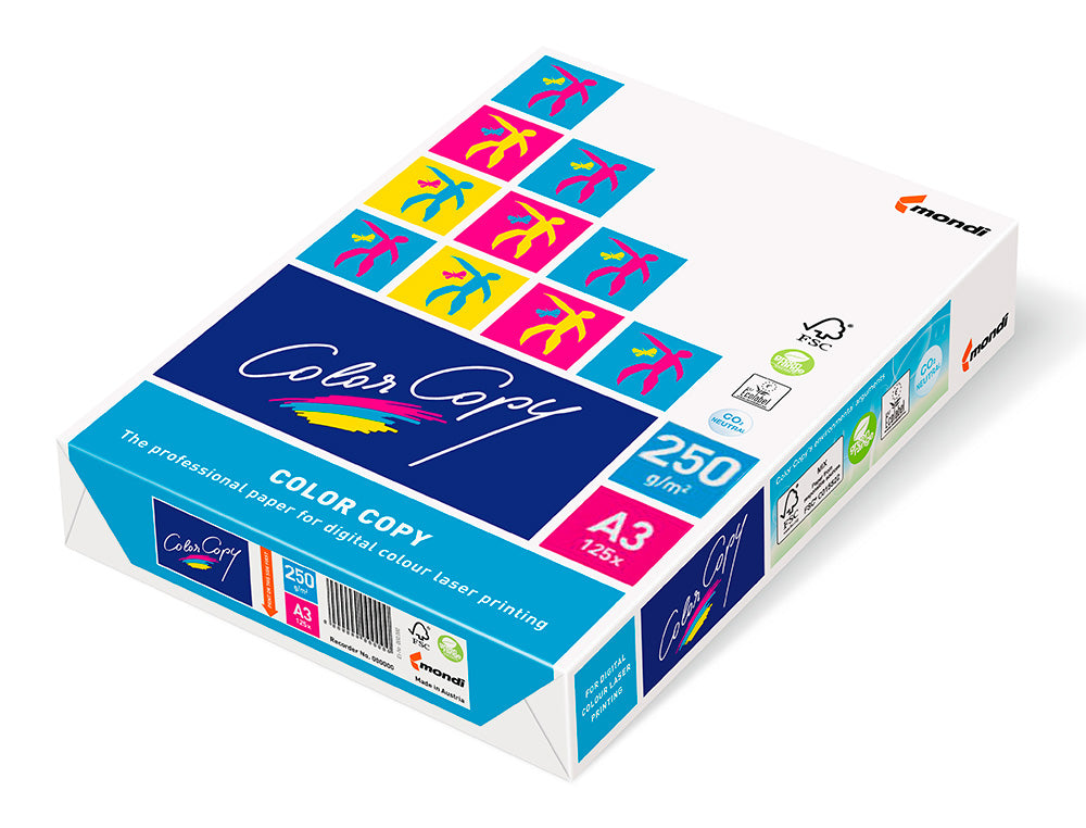 Papel fotocopiadora color copy Tamaño din a3 grosor 250 gramos paquete de 125 hojas.