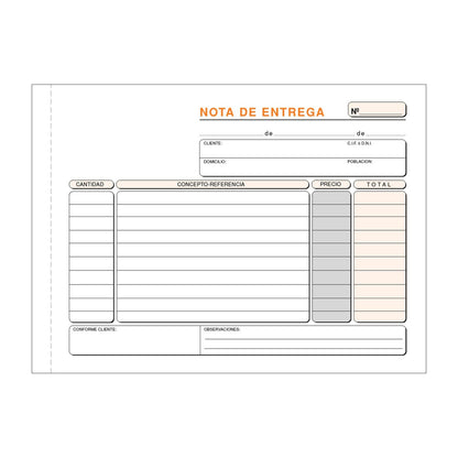 Talonarios Nota de entrega | Praxt'on - Modelo 49.046D, formato cuartilla apaisado (A5), duplicado autocopiante, original blanca y copia rosa, 50 juegos / Pack 10 unidades