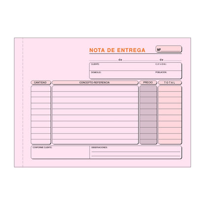 Talonarios Nota de entrega | Praxt'on - Modelo 49.046D, formato cuartilla apaisado (A5), duplicado autocopiante, original blanca y copia rosa, 50 juegos / Pack 10 unidades