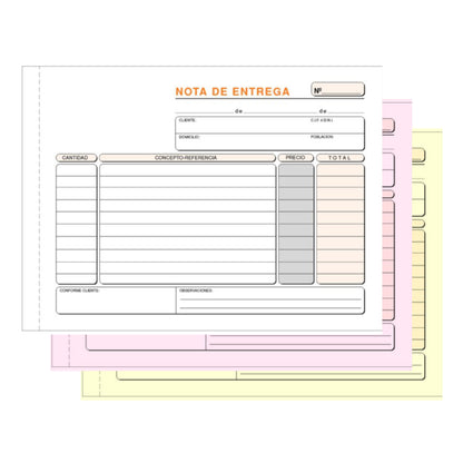 Talonarios Nota de entrega, mod. 47.046T | Praxt'on - Talonario Nota de Entregat riplicado autocopiante, 50 juegos (blanca, rosa, amarilla) // Pack 5 Unidades