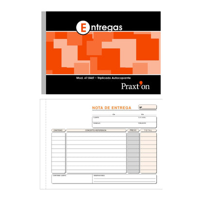 Talonarios Nota de entrega, mod. 47.046T | Praxt'on - Talonario Nota de Entregat riplicado autocopiante, 50 juegos (blanca, rosa, amarilla) // Pack 5 Unidades