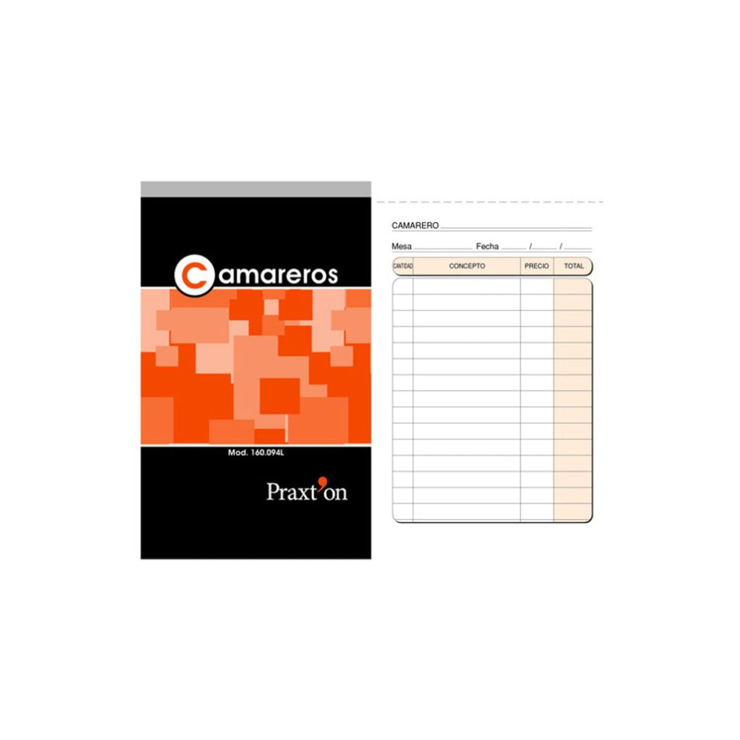 Talonario Camarero, Mod. 160.094L, copia simple | PRAXT'ON - Pack de 10 talonarios, microperforados, tamaño de bolsillo