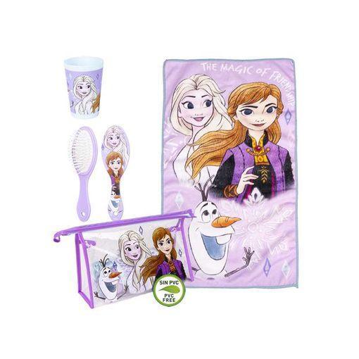 Cerdá Set de aseo infantil de viaje / excursiones Frozen 'The Magic of Friendship', neceser sin PVC, cierre de cremallera con complementos con diseño de los personajes - 3 piezas