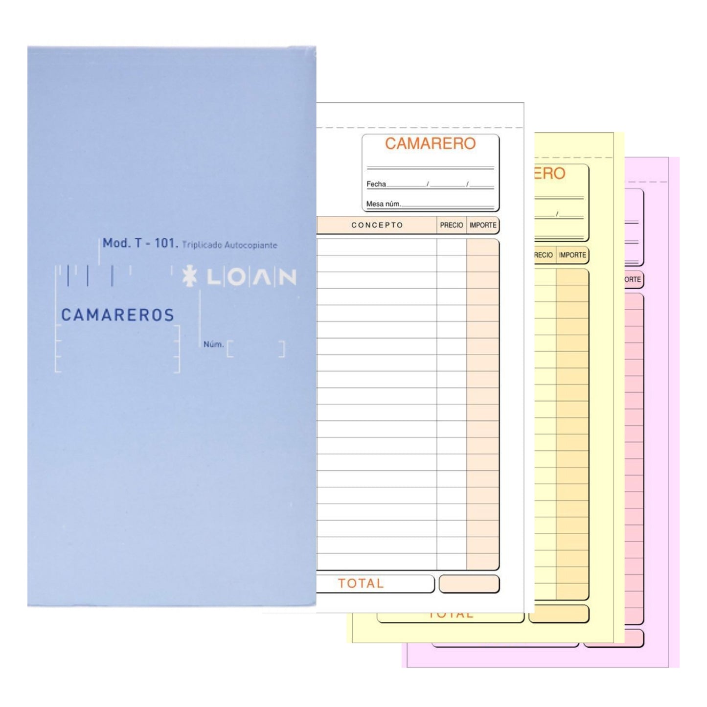 LOAN Talonario de Camarero T-101 Triplicado Autocopiante 1/3 Folio
