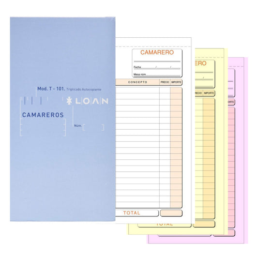 LOAN Talonario de Camarero T-101 Triplicado Autocopiante 1/3 Folio