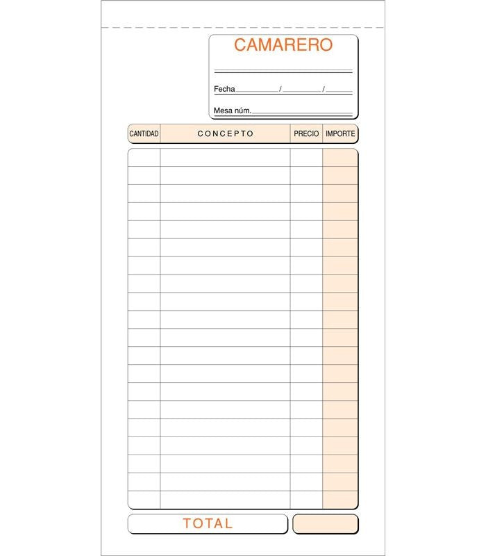 LOAN Talonario de Camarero T-101 Triplicado Autocopiante 1/3 Folio