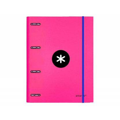 Liderpapel Carpebloc / archivador Antartik A4, 4 anillas 2,5mm, recambio 100 hojas cuadriculadas 5mm, cartón forrado, rosa fucsia con cierre elástico azul - 31 cm