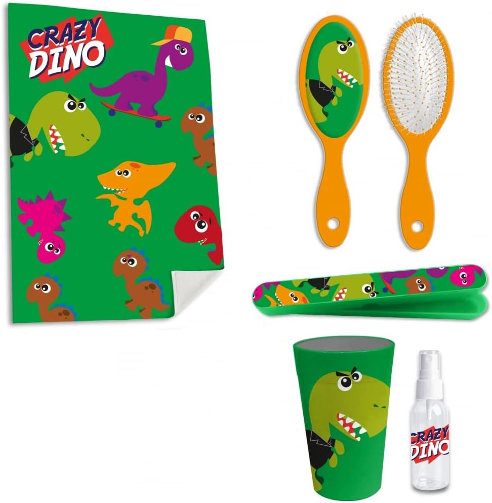 Kids Licensing Set de baño / neceser infantil de PVC transparente, decoración de dinosaurio, ideal para niños (excursiones, viajes, etc...) - 5 piezas