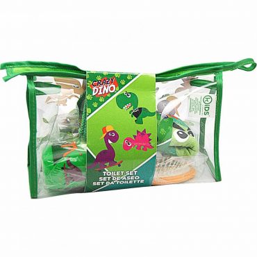 Kids Licensing Set de baño / neceser infantil de PVC transparente, decoración de dinosaurio, ideal para niños (excursiones, viajes, etc...) - 5 piezas