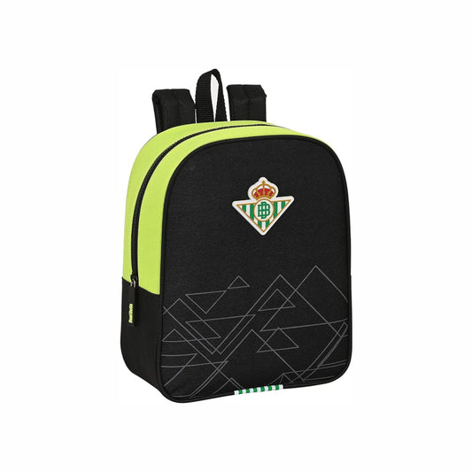 Mochila Junior Real Betis Balompié | SAFTA - Mochila infantil adaptable a carro, modelo negro y verde flúor con escudo 3D, 34cm
