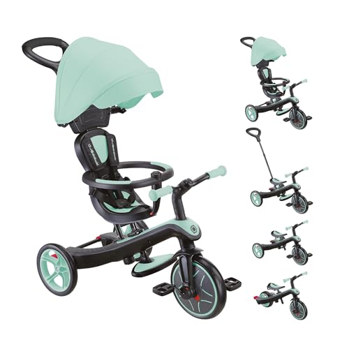 Globber - Triciclo Explorer 4 en 1 - Triciclo evolutivo y draisiano para niños pequeños de 10 Meses a 5 años, Verde Menta