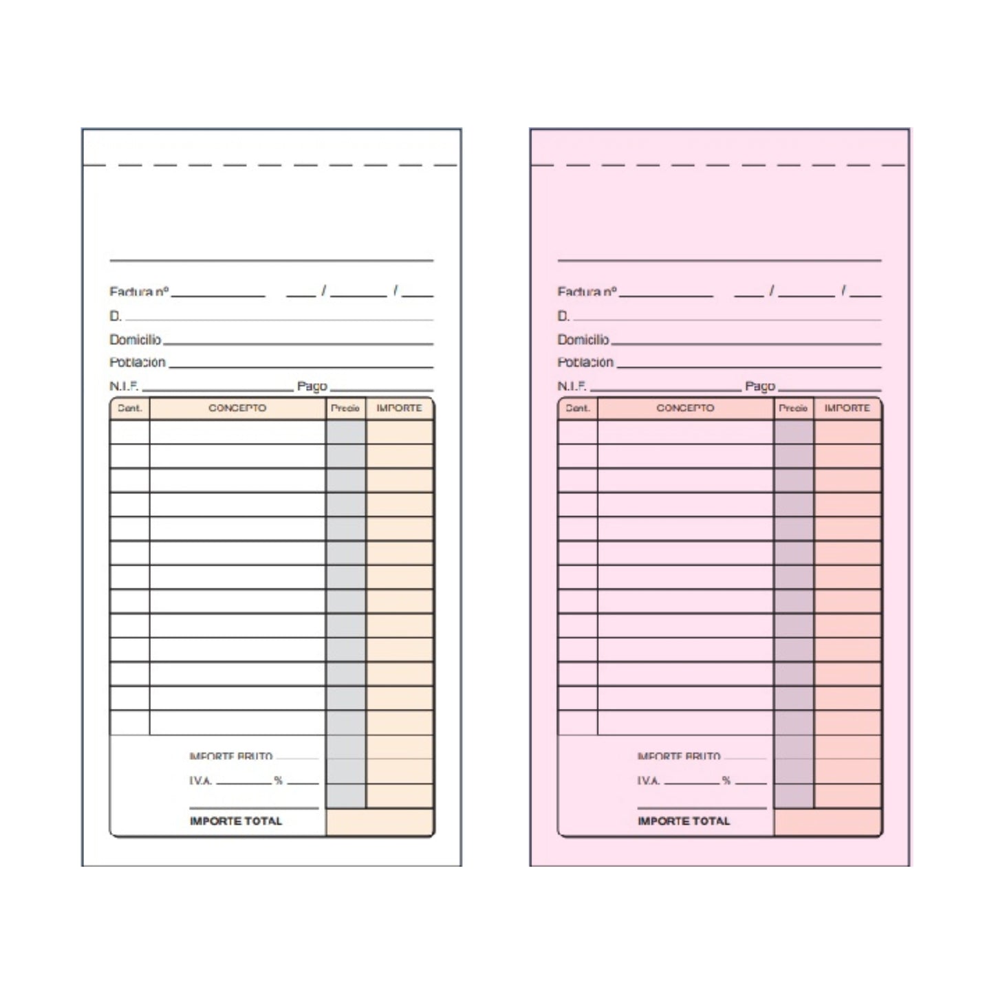 LOAN Talonario Factura Modelo T-44 Duplicado Autocopiante 1/3 Folio Blanco Rosa 50 Juegos Pack 10 Unidades
