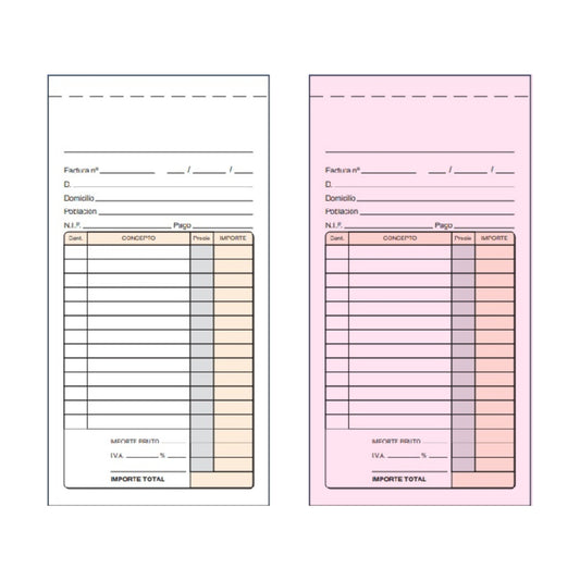 LOAN Talonario Factura Modelo T-44 Duplicado Autocopiante 1/3 Folio Blanco Rosa 50 Juegos Pack 10 Unidades
