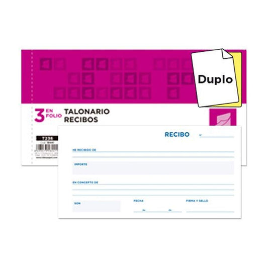 Liderpapel - Talonario recibos 3/fº original y copia t236 sin matriz (10 unidades)