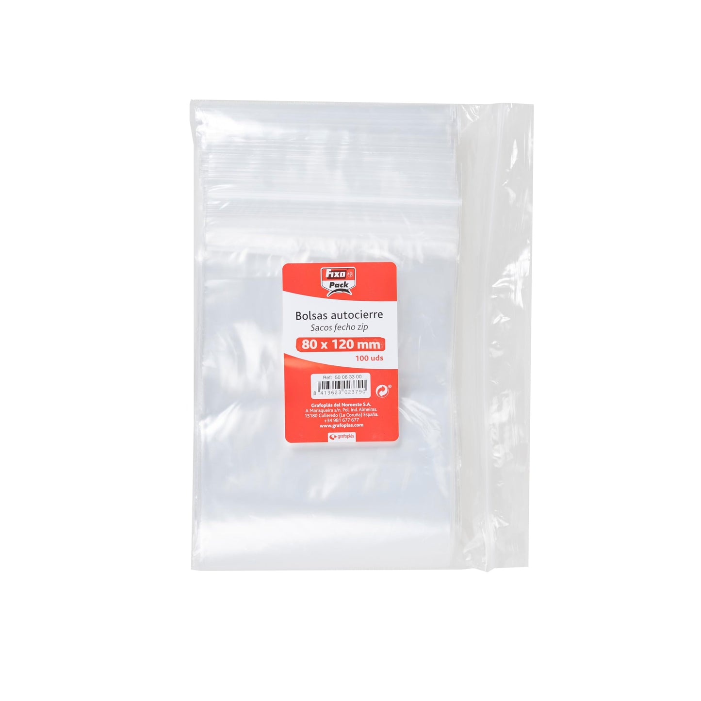 Fixo Pack 50063200－Pack de 100 bolsas autocierre, 80 x 120 mm