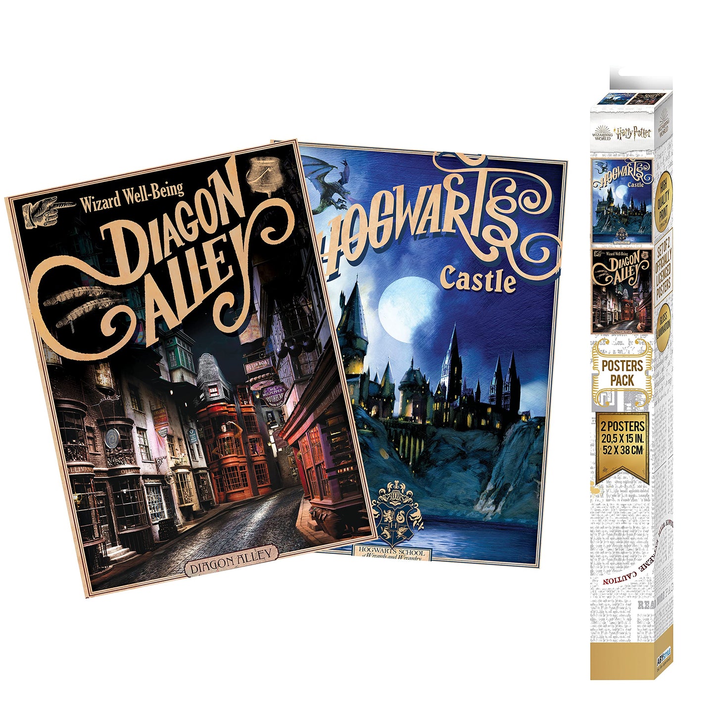 ABYSTYLE Harry Potter – Juego de 2 pósters – Retro Hogwarts & diagon (52 x 38)