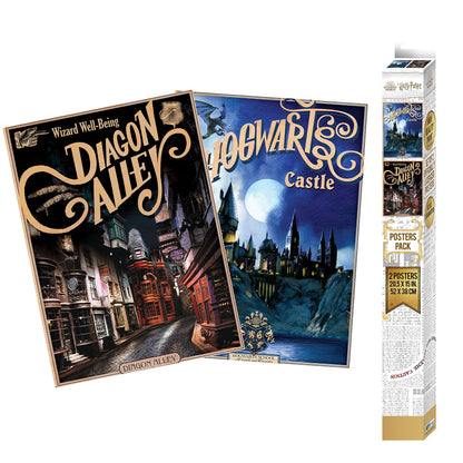 ABYSTYLE Harry Potter – Juego de 2 pósters – Retro Hogwarts & diagon (52 x 38)
