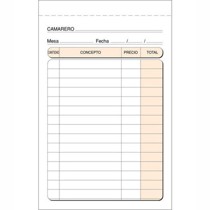 Talonarios Camarero T-140/N numerados (pack 10 ud.) | LOAN - Duplicado autocopiante, 100 hojas (50 blancas y 50 rosa) , original y copia, 9 x 14 cm, modelo bolsillo