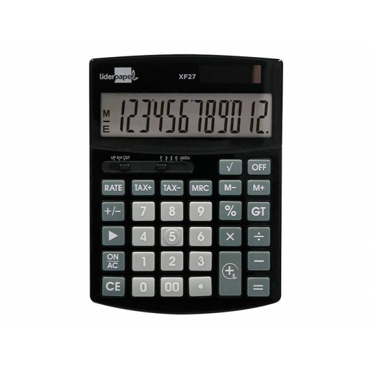 Calculadora solar con pilas 12 dígitos | Liderpapel - Calculadora de sobremesa con tasas, solar y batería, color negro - REF: 163492