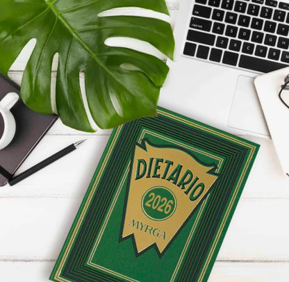 Agenda anual 2026, cuartilla | MYRGA - Dietario 416 páginas (día por página), tapa dura encuadernada en Geltex y estampado dorado // Ref: 2111