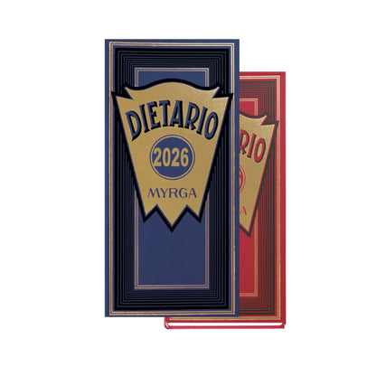 Agenda anual 2026, 1/3 folio, día/página | MYRGA - Dietario tamaño 15 x 31.5 cm, tapa dura encuadernada en Geltex con estampado en dorado // Ref: 2101