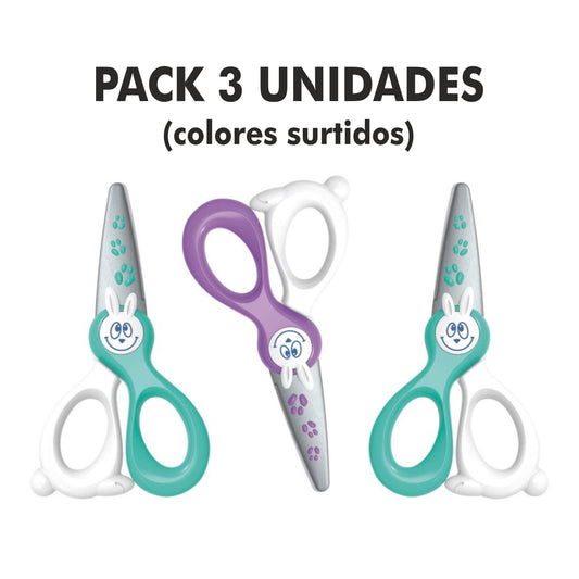 Pack Tijeras escolares para infantil (3 unidades surtido) | Maped - Tijeras especiales guardería para cortar papel y cartón, punta redondeada, 12 cm - REF: 137702