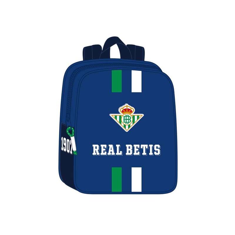 Mochila escolar Real Betis Balompié | SAFTA - Mediana, adaptable a carro, doble compartimento, modelo azul, 34cm