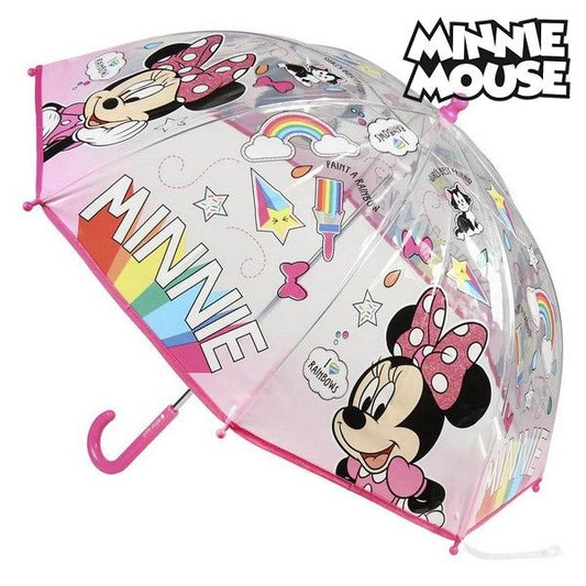 Cerdá Paraguas Infantil Minnie Mouse producto oficial, transparente con estampado, mango de bastón rosa, apertura manual, varillas fibra de vidrio - 64 cm