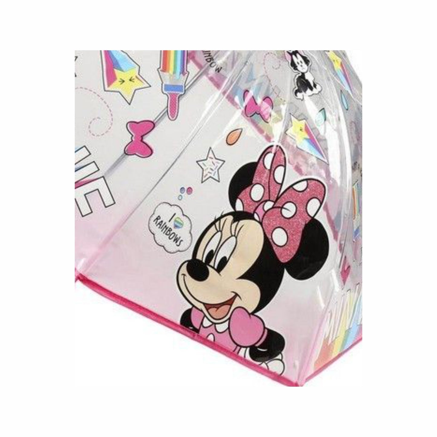 Cerdá Paraguas Infantil Minnie Mouse producto oficial, transparente con estampado, mango de bastón rosa, apertura manual, varillas fibra de vidrio - 64 cm