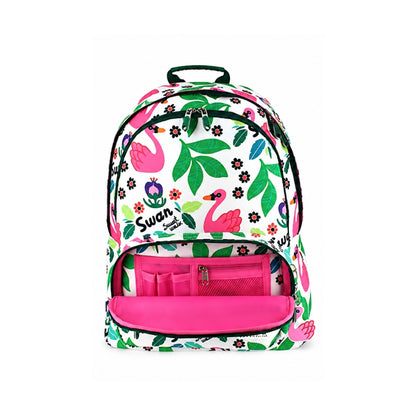 Mochila Escolar ‘EC18 Cisne’ Blanca y Verde Multicolor | GRAFOPLÁS, 42cm, reforzada