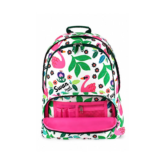 Mochila Escolar ‘EC18 Cisne’ Blanca y Verde Multicolor | GRAFOPLÁS, 42cm, reforzada