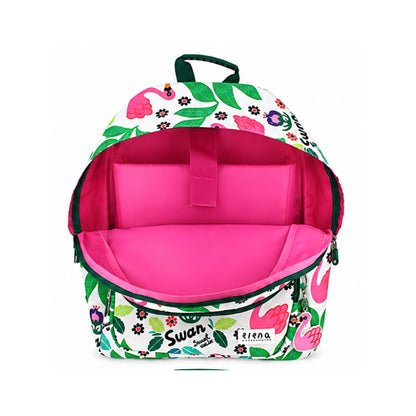 Mochila Escolar ‘EC18 Cisne’ Blanca y Verde Multicolor | GRAFOPLÁS, 42cm, reforzada