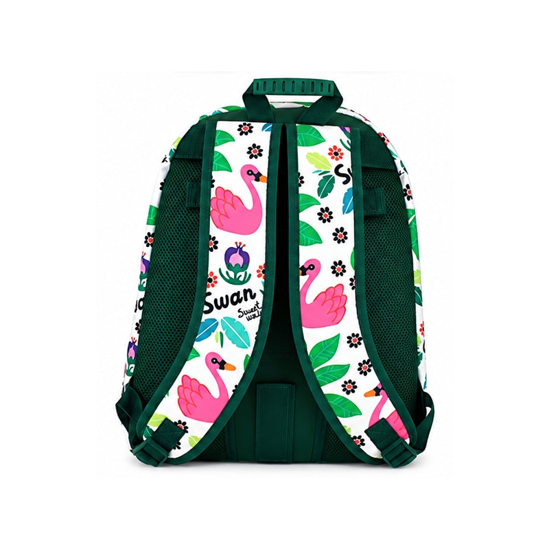 Mochila Escolar ‘EC18 Cisne’ Blanca y Verde Multicolor | GRAFOPLÁS, 42cm, reforzada