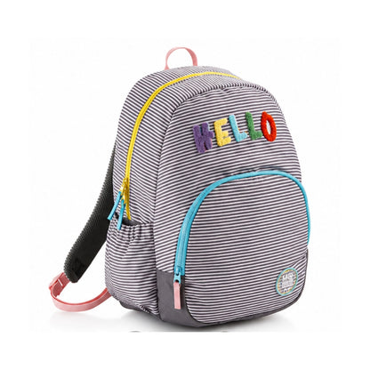 Mochila Miquelrius 'Hello' con doble cremallera, gris de rayas - 28 x 16 x 40 cm (24 litros)